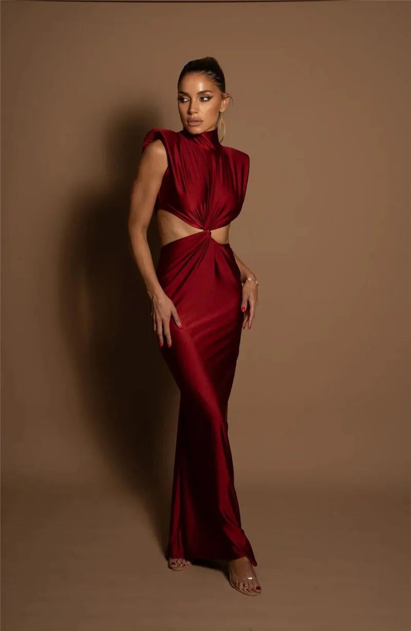 Turtleneck Temptation – Hollow Out Slim Fit Maxi Dress