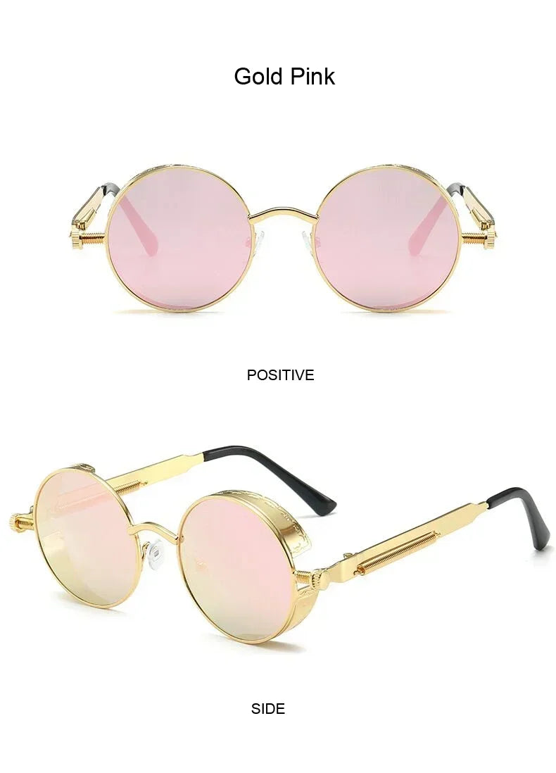 Vintage Steampunk Round Sunglasses – Unisex Metal Frame UV400 Designer-Inspired Retro Shades