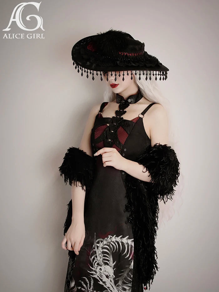 Original Alice Girl Dragon Print Dress – Light Lolita Gothic Punk Slip Dress