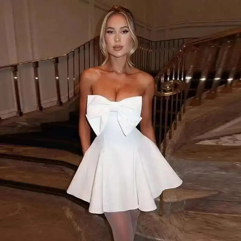 Sexy Backless Pearl Bow Dress – Townlike Women’s A-Line Mini Dress