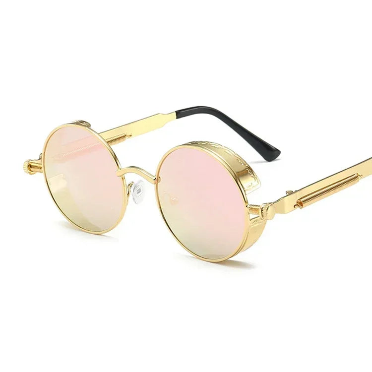 Vintage Steampunk Round Sunglasses – Unisex Metal Frame UV400 Designer-Inspired Retro Shades