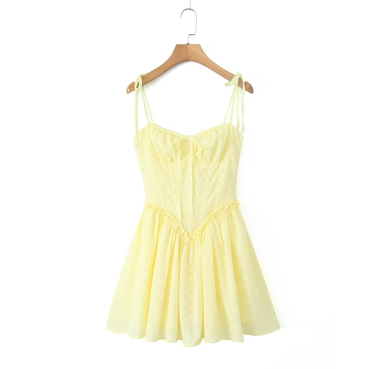 Women's 2025 Sexy Lace Up Mini Dress – White Embroidered Bodycon with Fish Bone Support