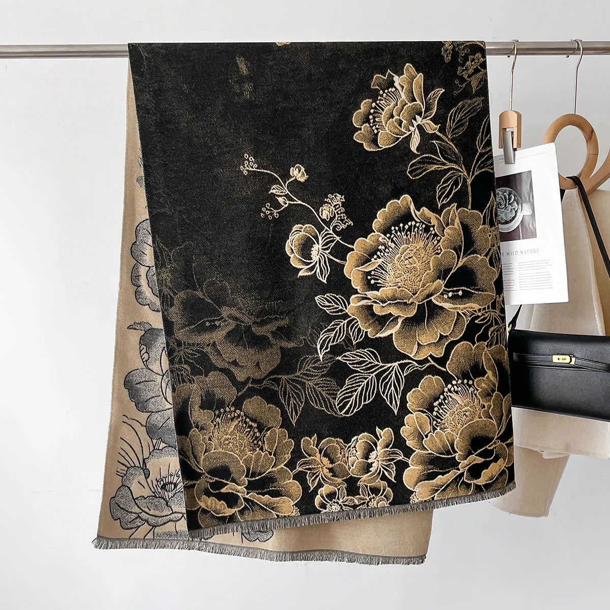 Versatile Floral Peony Shawl – Winter Warm Scarf & Summer Wrap Cape
