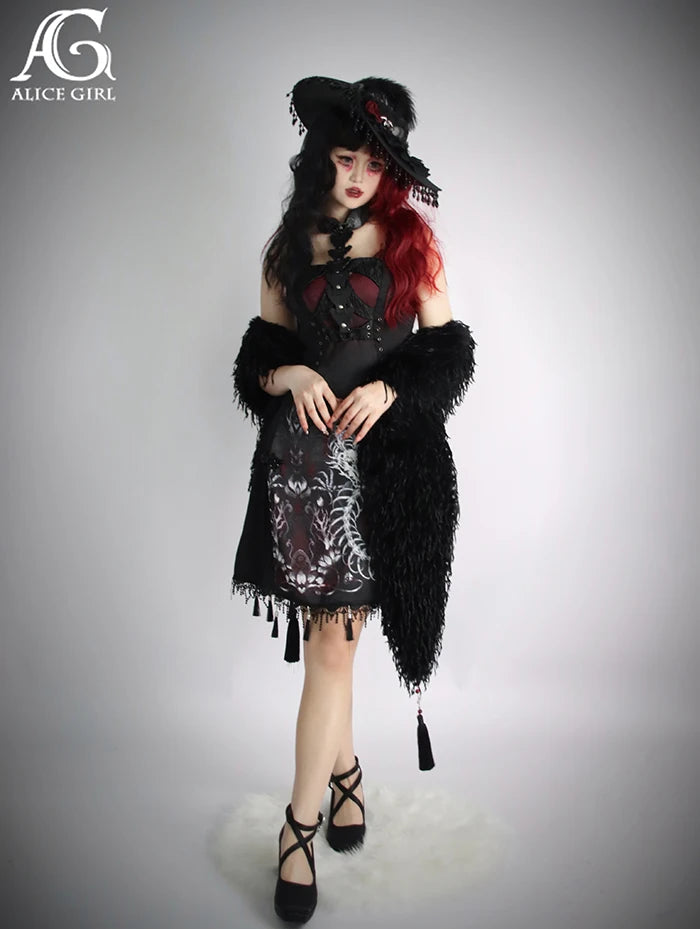 Original Alice Girl Dragon Print Dress – Light Lolita Gothic Punk Slip Dress