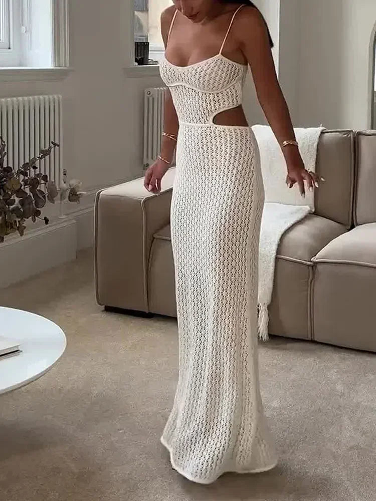 Sexy Hollow Out Knit Beach Dress – Summer Maxi Cover-Up for Women