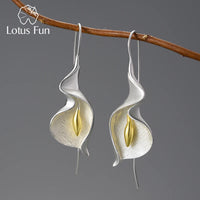 Elegant Calla Lily Earrings – Long Hanging 18K Gold & Silver Floral Jewelry