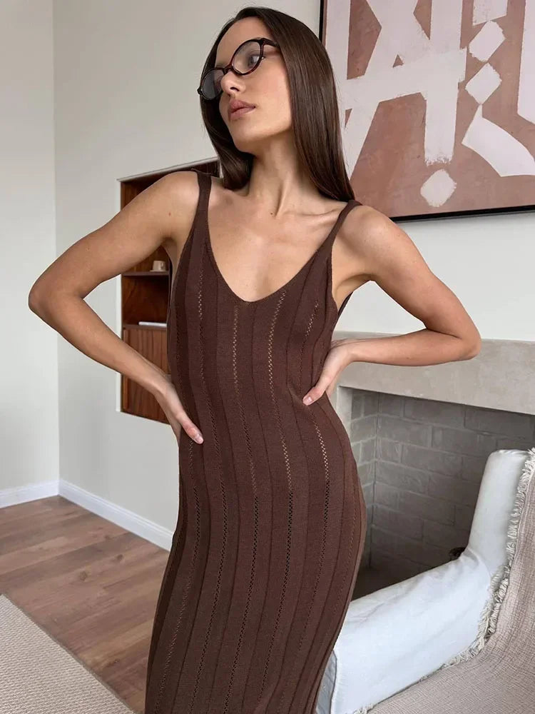 Effortless Glam: Knit Suspender Maxi Dress for Summer