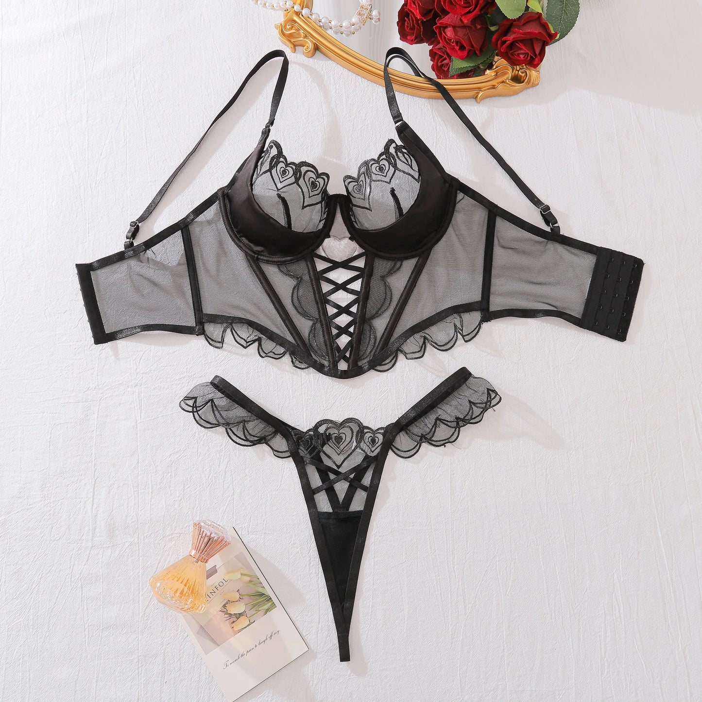 Elegant Erotic Mesh Lingerie – 2-Piece Bra & Pant Set for Women