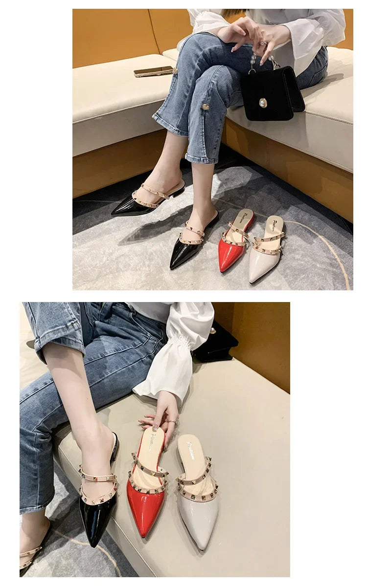 2025 Fashion Rivet Slippers for Women – Stylish Outdoor Low-Heel Casual Footwear