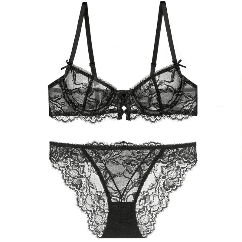 Logirlve Ultra-Thin Lace Lingerie Set – Hollowed-Out Push-Up Bra & Panty for Women