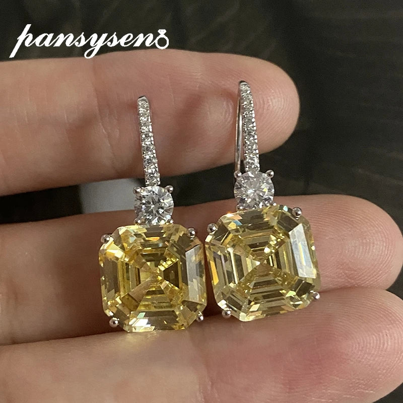 Luxury Sterling Silver Gemstone Drop Earrings – Asscher Cut Citrine Sparkle