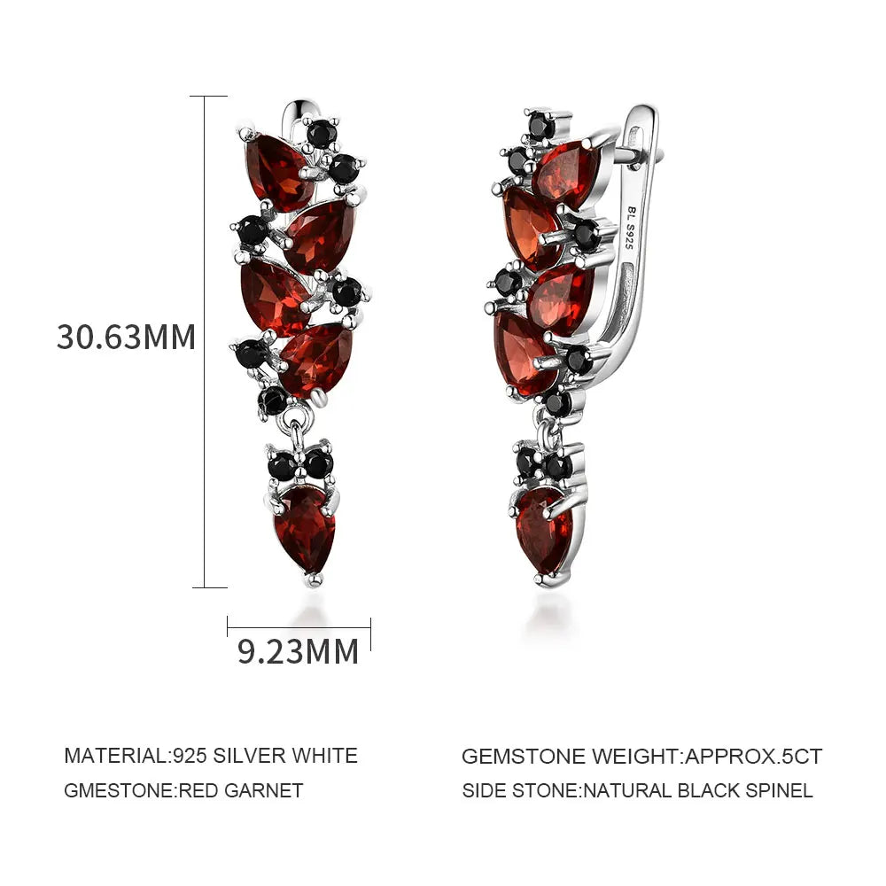 Natural Mozambique Garnet Drop Earrings – 925 Sterling Silver Elegance
