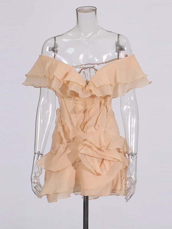 TWOTWINSTYLE Elegant Off-Shoulder Ruffle Mini Dress – Chic & Feminine