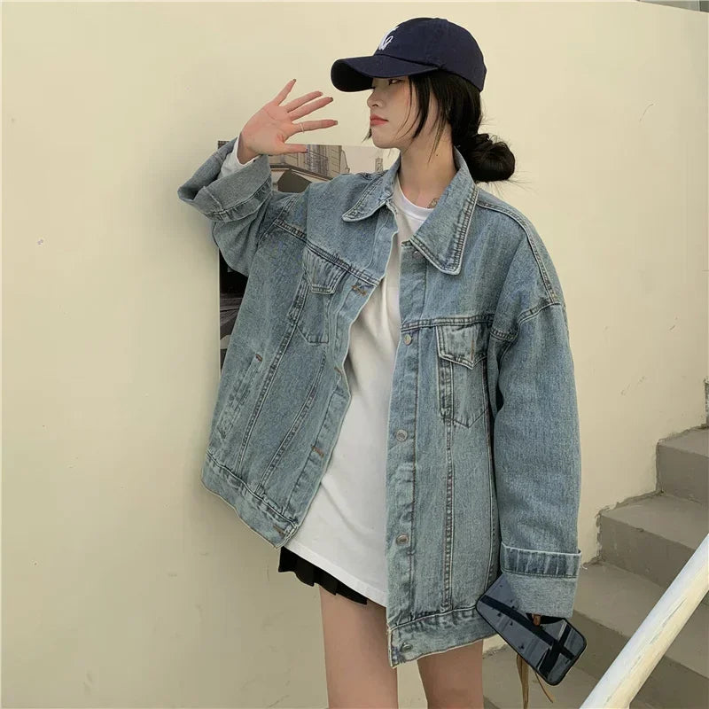 Women's Oversized Denim Jacket – Korean Fashion Button Down Streetwear