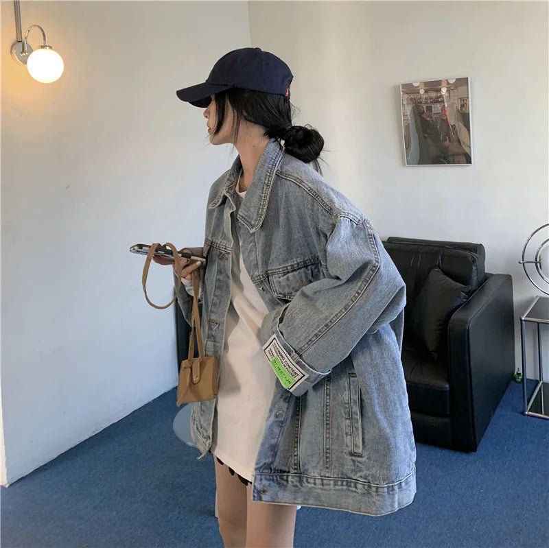 Women's Oversized Denim Jacket – Korean Fashion Button Down Streetwear