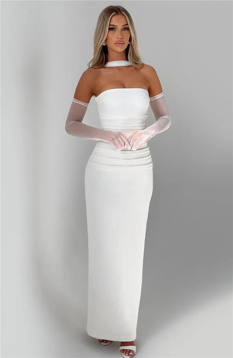 Sexy Strapless Scarf-Neck Maxi Dress for Women – Night Out Essential