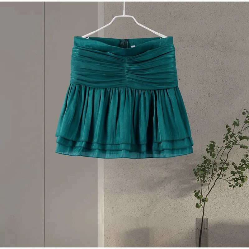 Women's Elegant Two-Piece Outfit – Lace-Up Blouse & Flowy Pleated Skirt