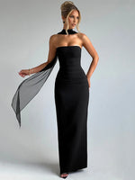 Sexy Strapless Scarf-Neck Maxi Dress for Women – Night Out Essential