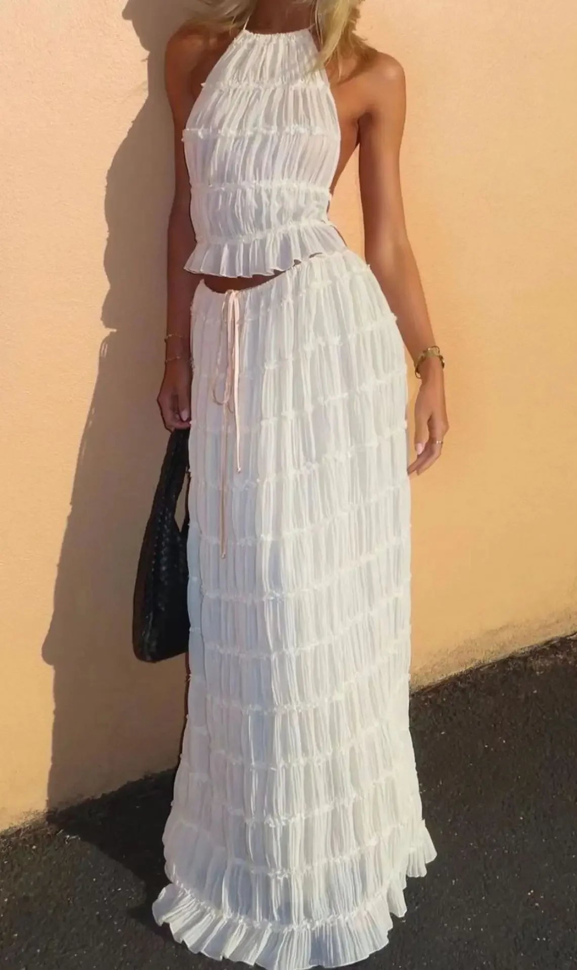 Women's Sexy Folded Vest & Long Skirt Set – Breezy & Beautiful for Summer