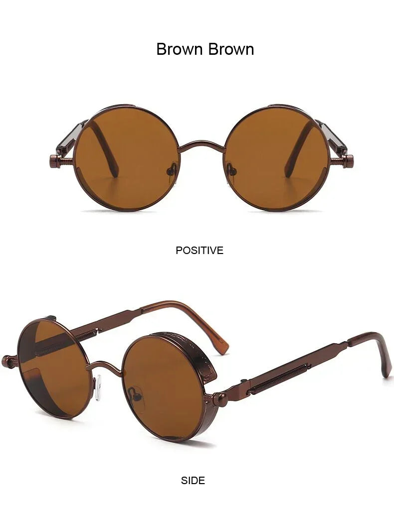 Vintage Steampunk Round Sunglasses – Unisex Metal Frame UV400 Designer-Inspired Retro Shades