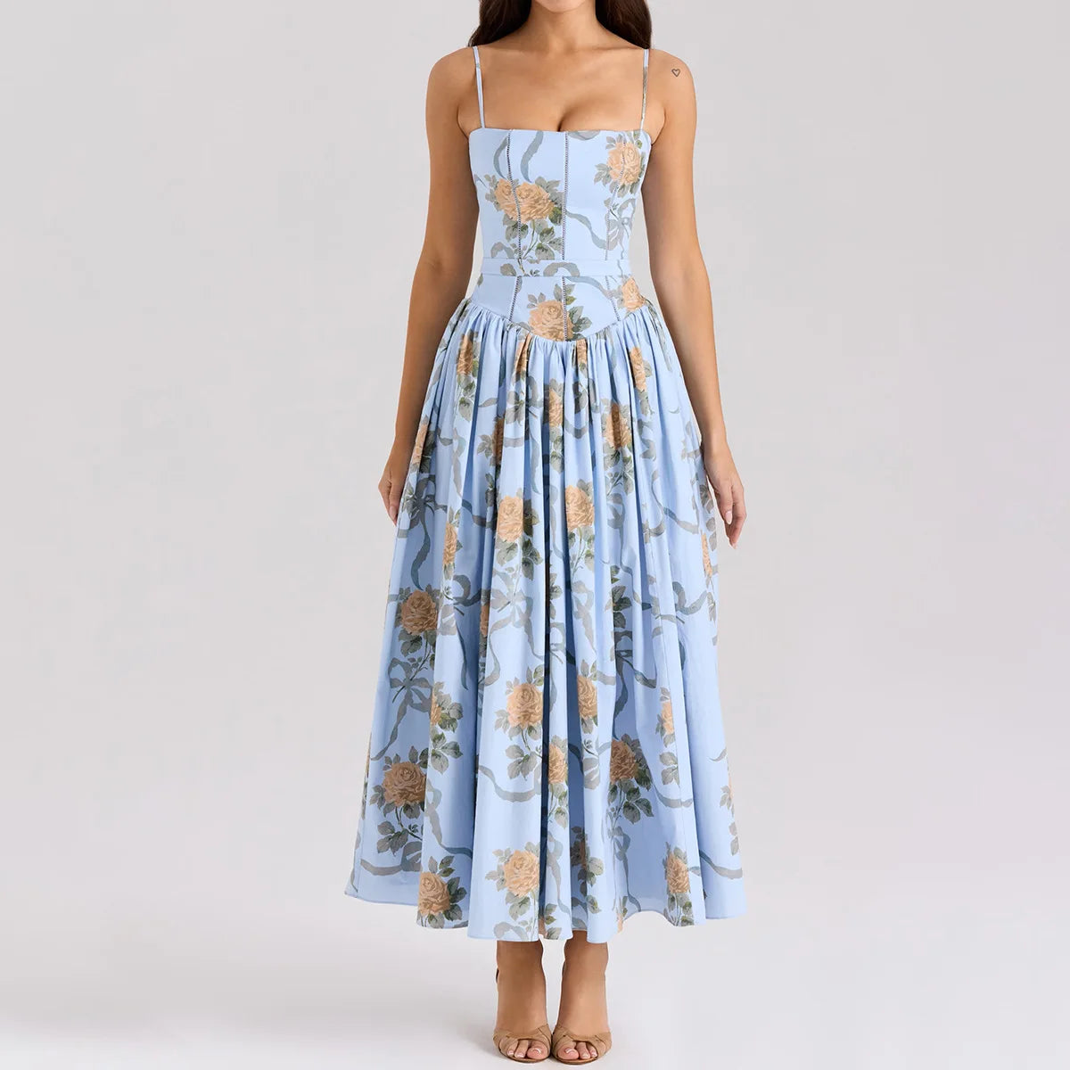 Floral Elegance – Mingmingxi Spaghetti Strap Maxi Party Dress for Summer