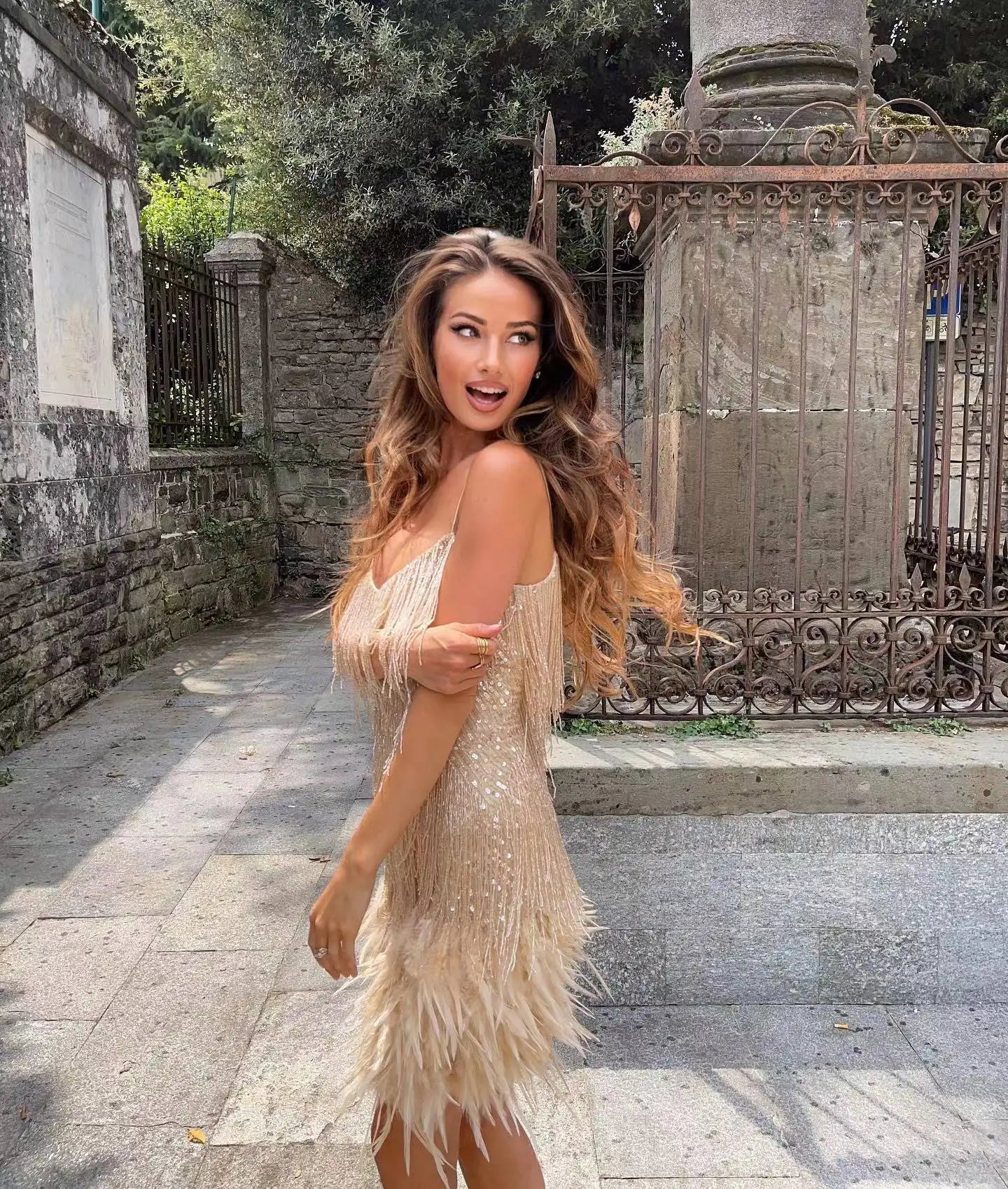 Feather Trim Sparkle Mini Dress – Club & Prom Edition