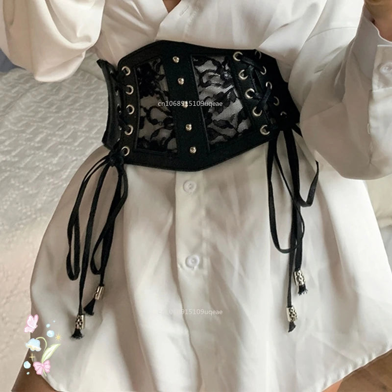 Black Corset Waist Trainer – Gothic Bustier Slimming Lace Up Corselet Belt