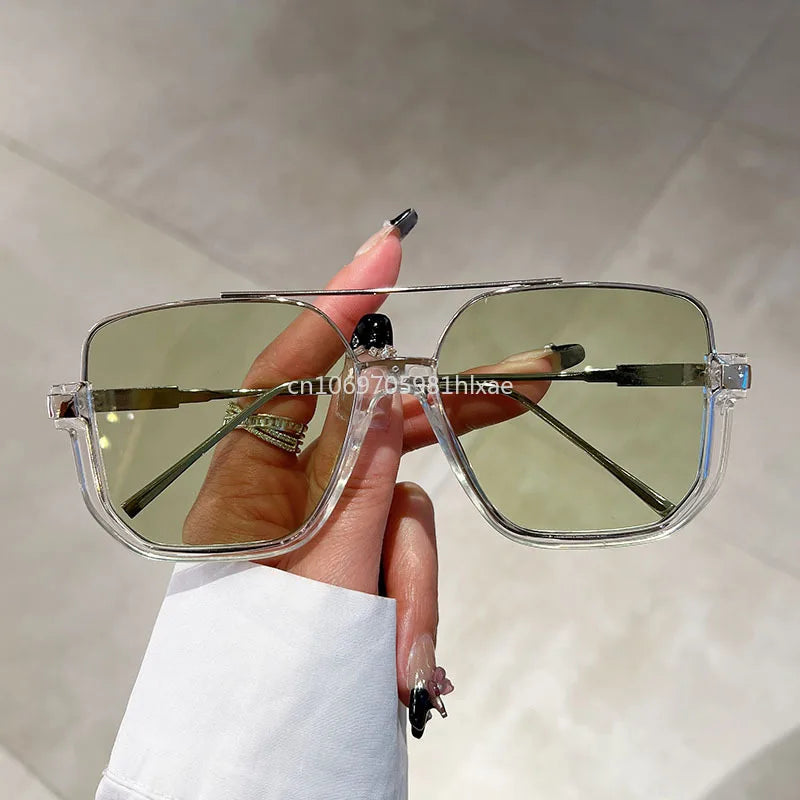 Vintage Big Square Sunglasses – Unisex Half-Metal Frame UV400 Fashion Shades