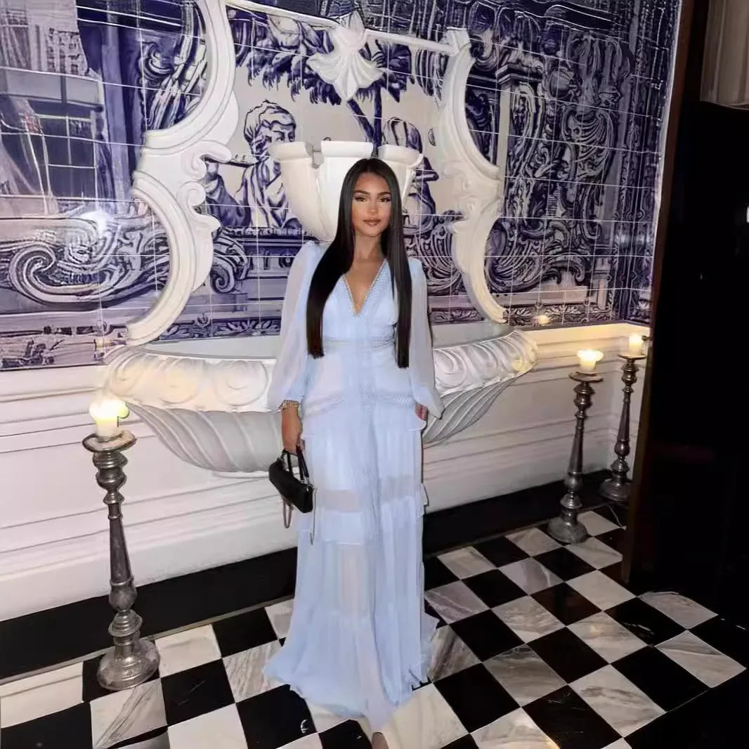 Elegant Ruffle Hollow-Out Maxi Dress – Summer Party Chic