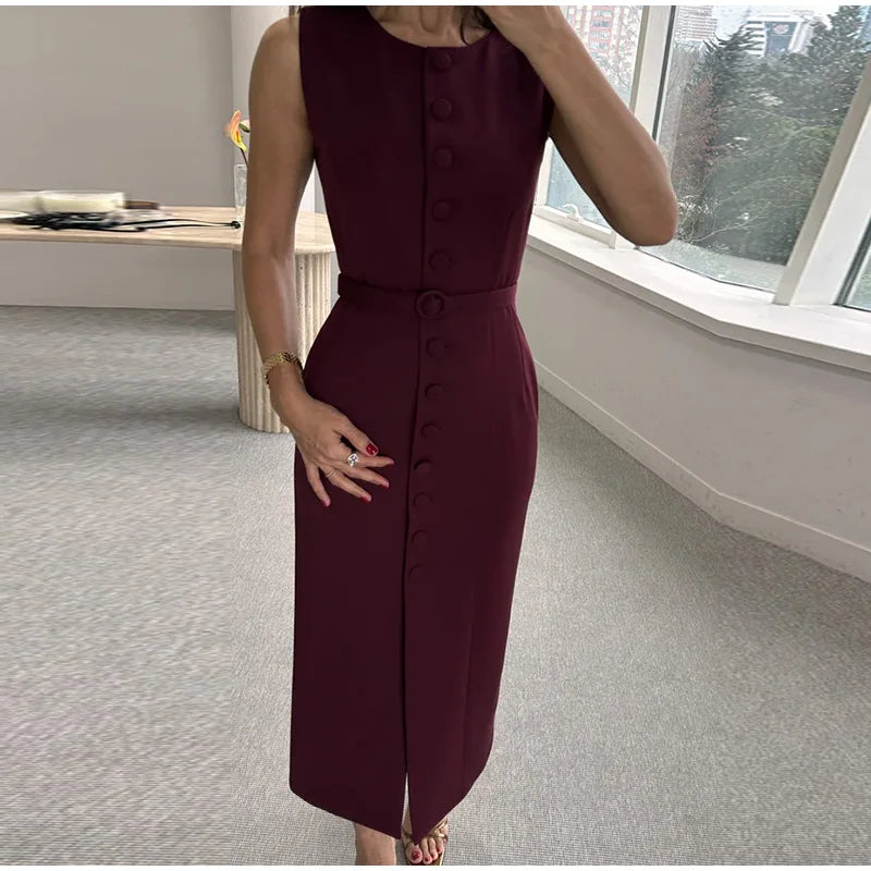 Elegant 2025 Belted Tank Dress – Slim Fit Sleeveless Street Style