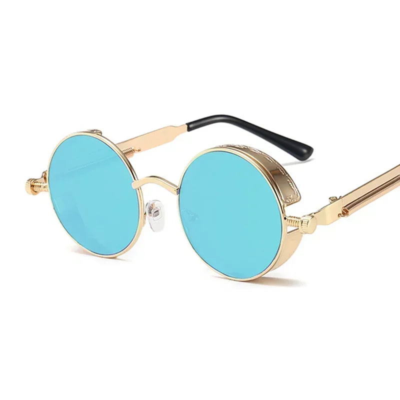 Vintage Steampunk Round Sunglasses – Unisex Metal Frame UV400 Designer-Inspired Retro Shades