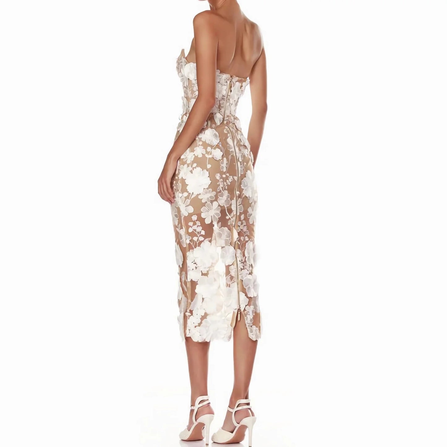 Glamorous Slim Fit Party Dress – Long Floral Embroidered Lace Dress for Women