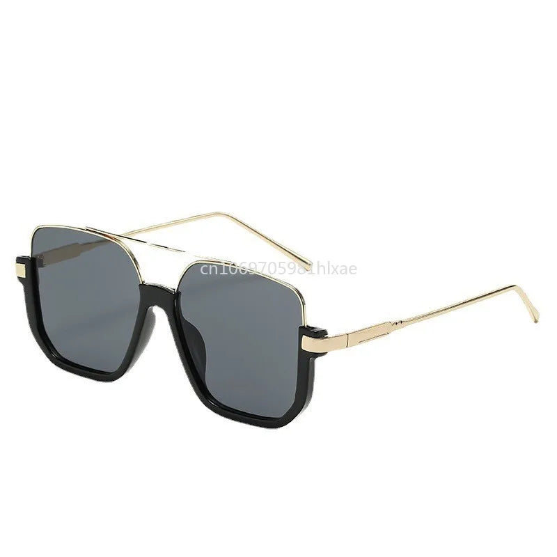 Vintage Big Square Sunglasses – Unisex Half-Metal Frame UV400 Fashion Shades