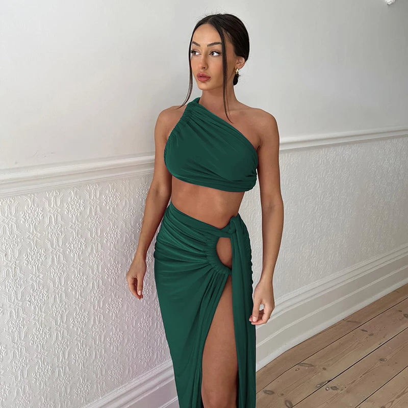 Trendy Vacation Co-Ord Set – Dulzura Sleeveless Top & Long Skirt Matching Outfit