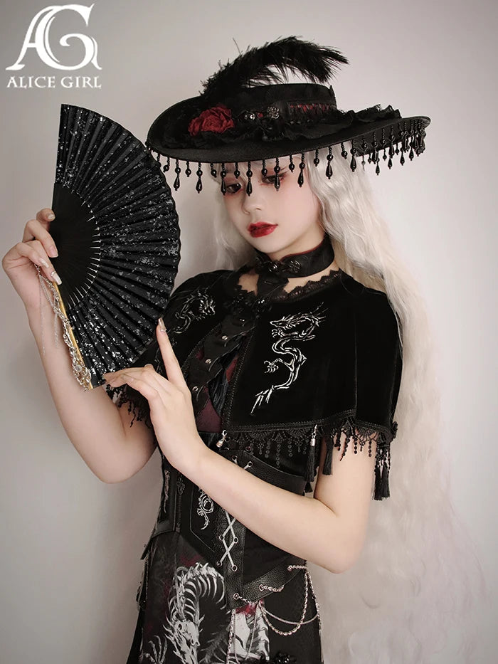 Original Alice Girl Dragon Print Dress – Light Lolita Gothic Punk Slip Dress