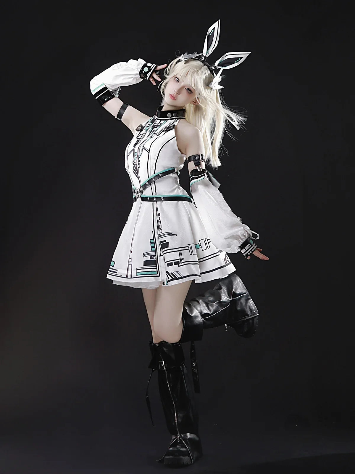 Cool Subculture Rabbit Ear Dress – Gothic Lolita Short Tank Dress for Cosplay