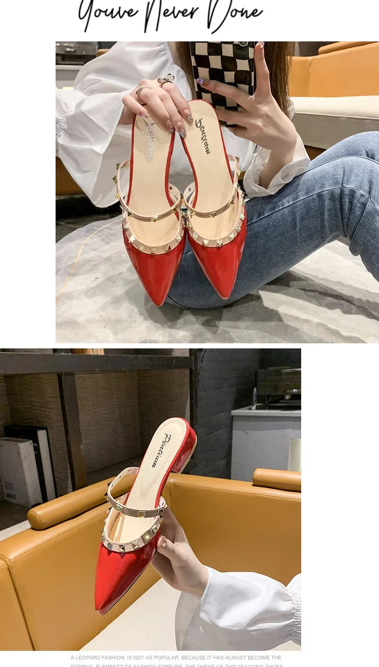 2025 Fashion Rivet Slippers for Women – Stylish Outdoor Low-Heel Casual Footwear