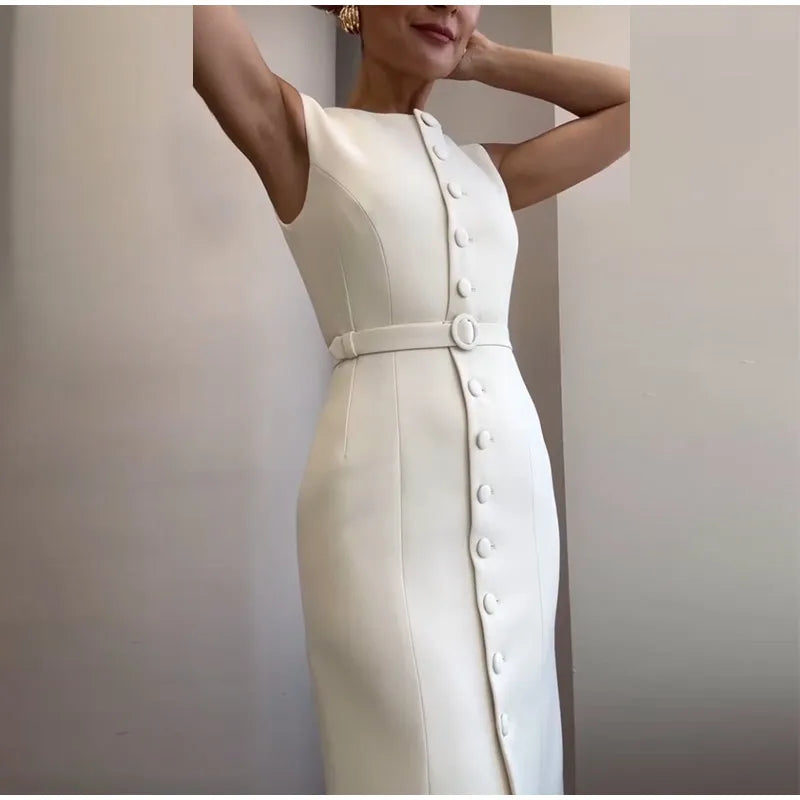 Elegant 2025 Belted Tank Dress – Slim Fit Sleeveless Street Style