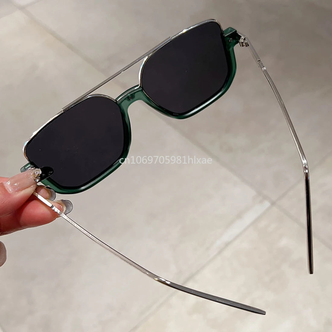 Vintage Big Square Sunglasses – Unisex Half-Metal Frame UV400 Fashion Shades