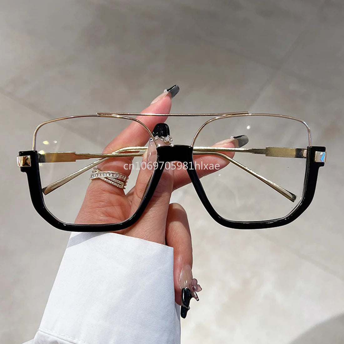 Vintage Big Square Sunglasses – Unisex Half-Metal Frame UV400 Fashion Shades