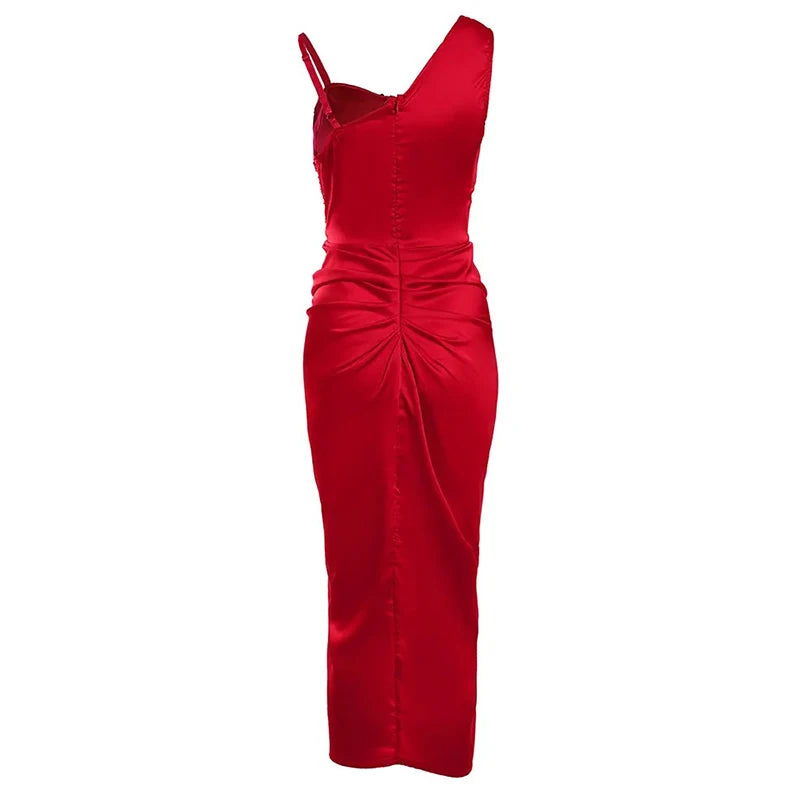 Elegant Summer Floral Print Midi Dress – Sleeveless Split Bodycon Dress for Women