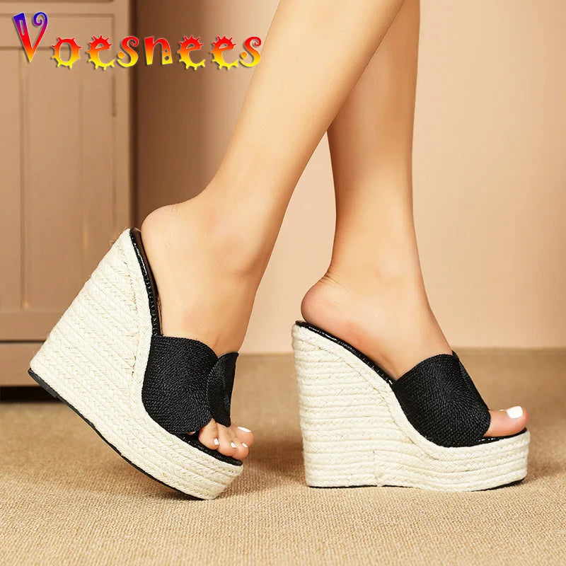 High Platform Straw Wedge Heels – Hot Summer Sandals for Women