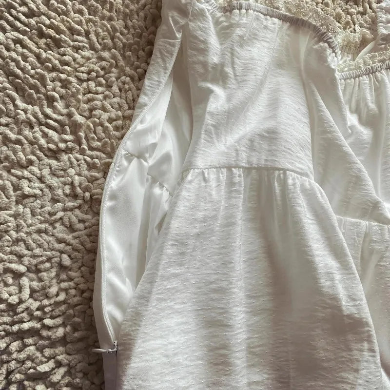 Boho-Inspired White Corset Midi Dress – Lace-Up Elegance for Summer Days