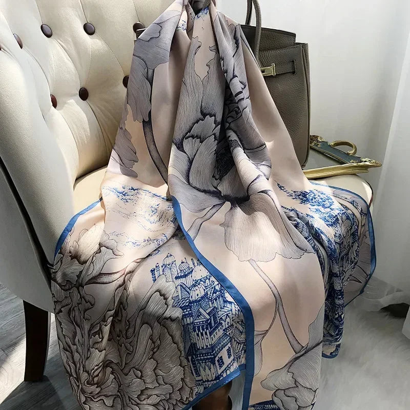 Luxury Printed Pure Silk Scarf – Long Designer Wrap & Shawl for Women