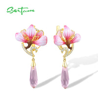 Romantic Floral Drop Earrings – Pink Crystal & White CZ by SANTUZZA