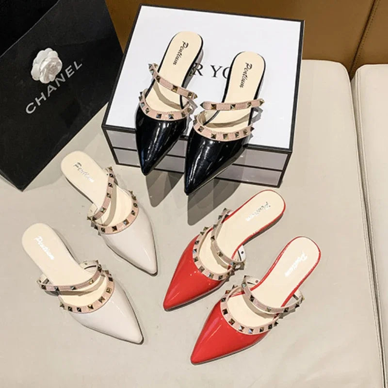 2025 Fashion Rivet Slippers for Women – Stylish Outdoor Low-Heel Casual Footwear