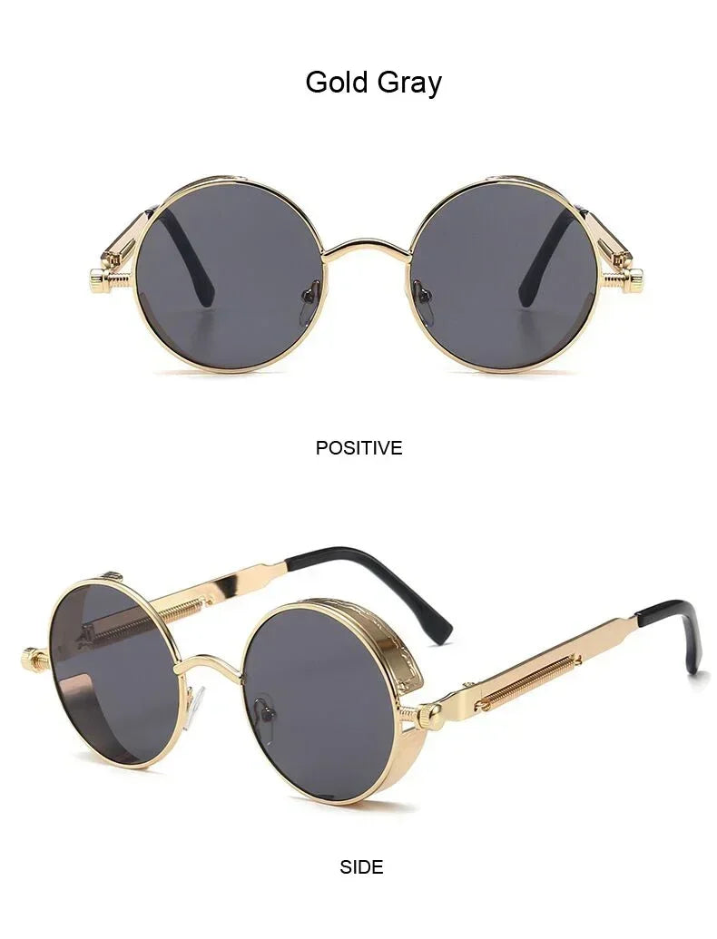 Vintage Steampunk Round Sunglasses – Unisex Metal Frame UV400 Designer-Inspired Retro Shades