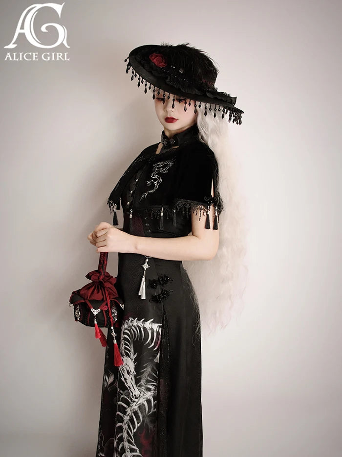 Original Alice Girl Dragon Print Dress – Light Lolita Gothic Punk Slip Dress