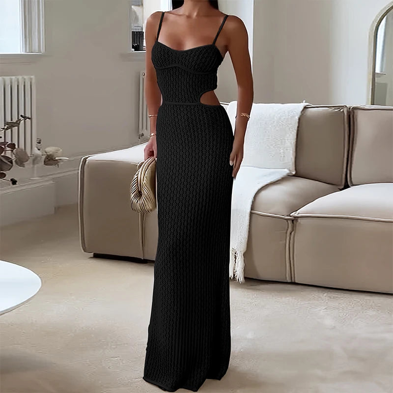 Sexy Hollow Out Knit Beach Dress – Summer Maxi Cover-Up for Women