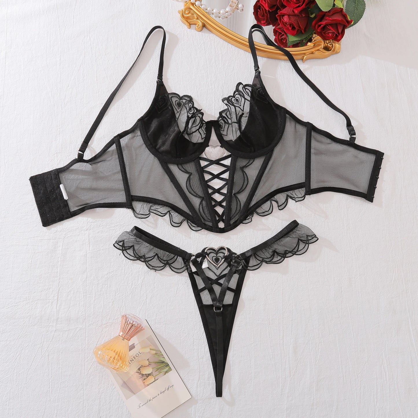 Elegant Erotic Mesh Lingerie – 2-Piece Bra & Pant Set for Women